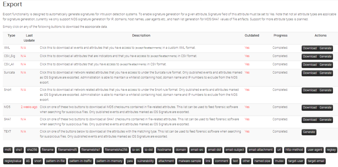 Use the export features here to quickly download data in various formats