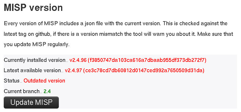 MISP outdated