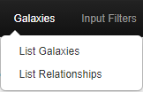 Screenshot of top bar galaxies drop down menu